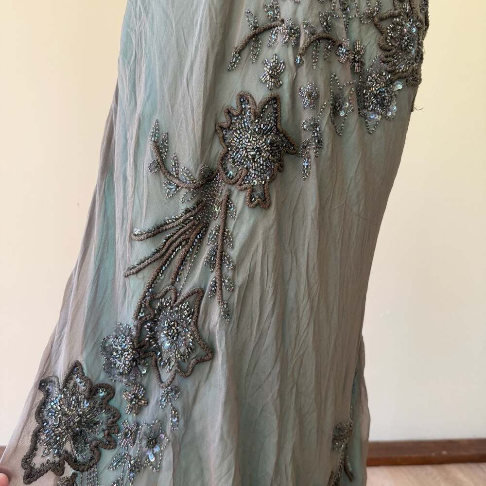 Vintage Scala 100% Silk Beaded Floral Maxi Dress Gunmetal Teal Plus Size 2X - Picture 14 of 16